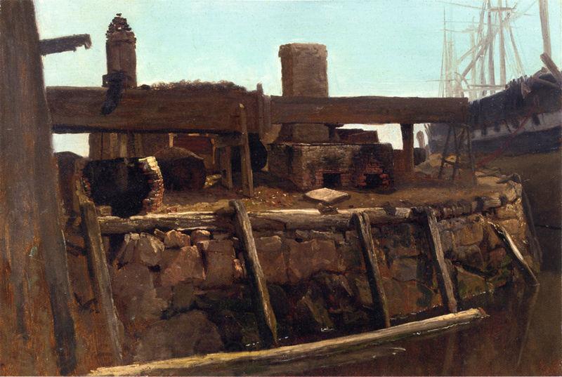 Albert Bierstadt Wharf Scene with Ship at Dock France oil painting art